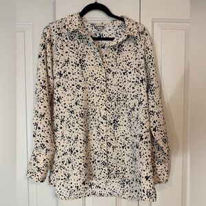 a new day Black and White Business Casual Speckled Button Down Shirt Size S